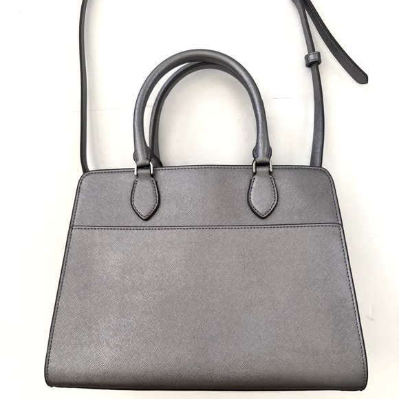 Kate Spade Madison Medium Metallic Gray Saffiano Pvc Satchel Purse Handbag - Picture 8 of 12